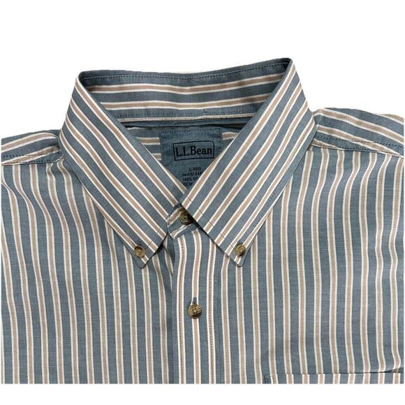 LL Bean Men’s Striped Blue And Tan Long Sleeve Button-up Shirt Size L - Picture 2 of 6